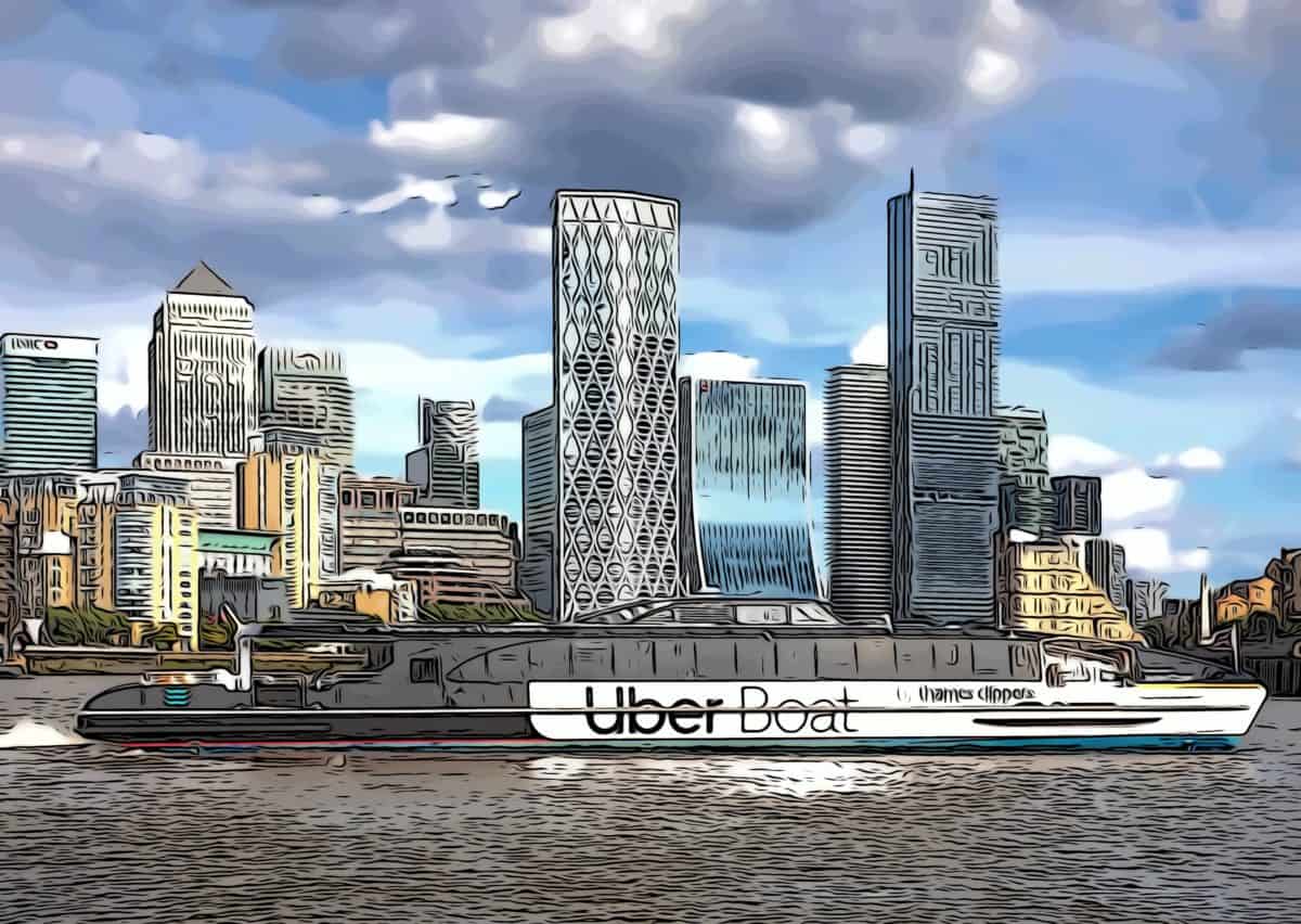 Uber Boat infront of Canary Wharf