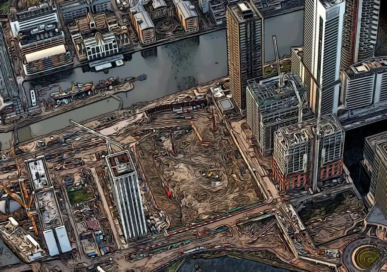 wood wharf private estate under construction aerial