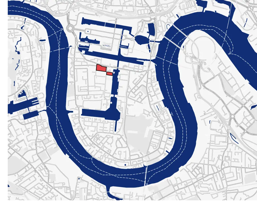 millharbour village sites: 6-8 South Quay and 3 Millharbour highlighted on a map