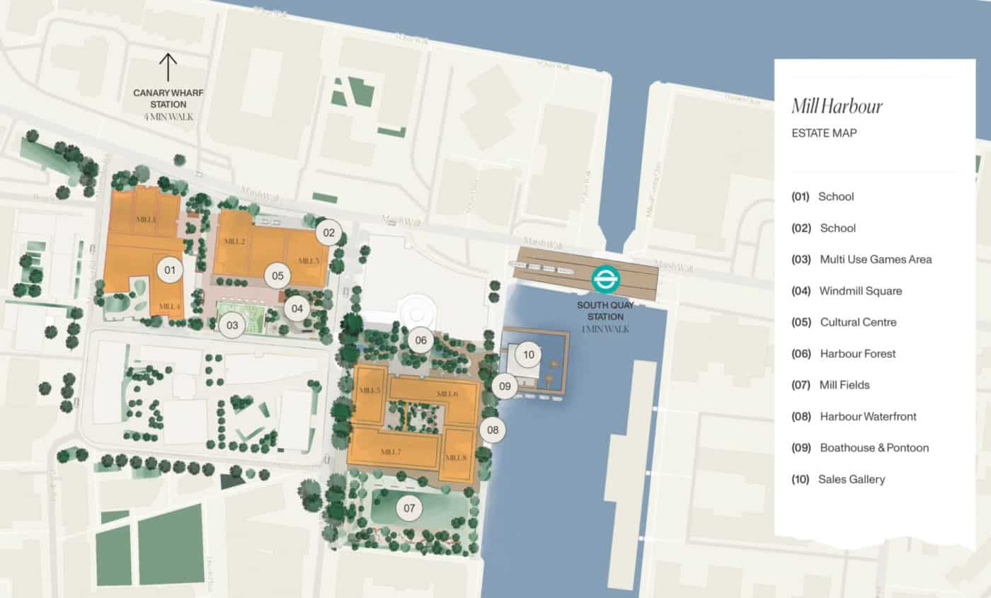 Millharbour Village planned estate map