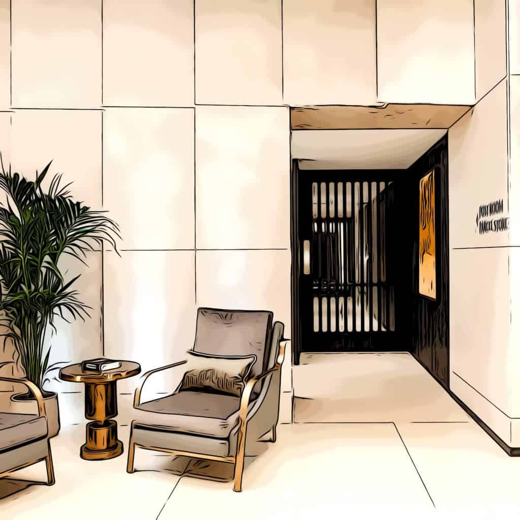 8 water street entrance lobby with interior design by AGC