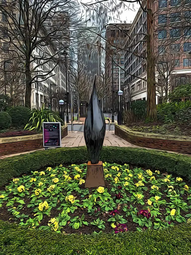 canary wharf art trail westferry circus sculpture looking towards one canada square