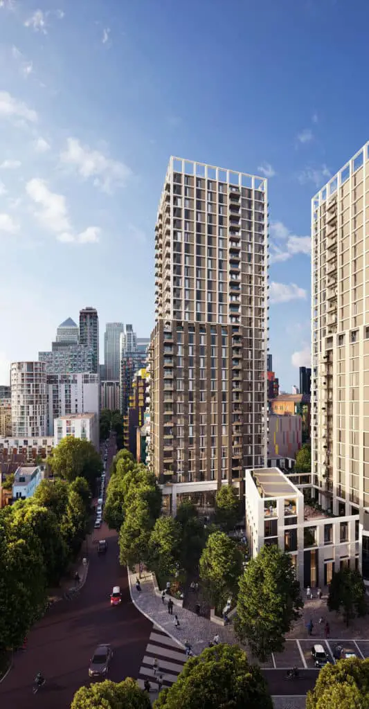 glengall Quay render looking towards lincoln plaza and one canada square