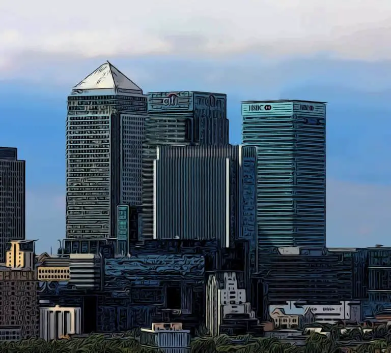 canary wharf view of financial buildings with high salaries