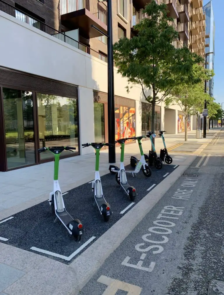 canary wharf e-scooter hire bay located in wood wharf residential district