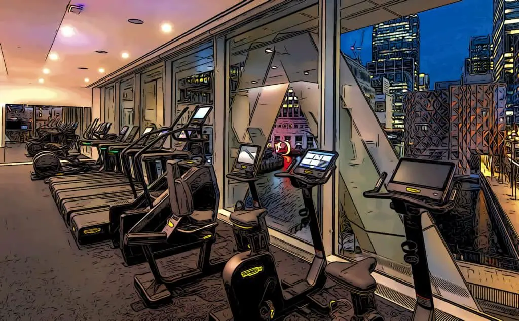 technogym equipment in Vertus’s Newfoundland overlooking Canary Wharf’s Middle Dock