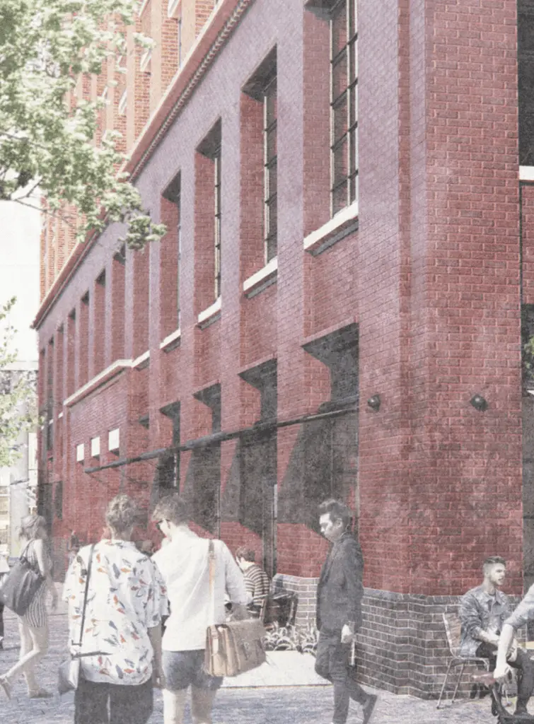 karakusevic carson rendering image of shopfronts known as the lanes in wood wharf