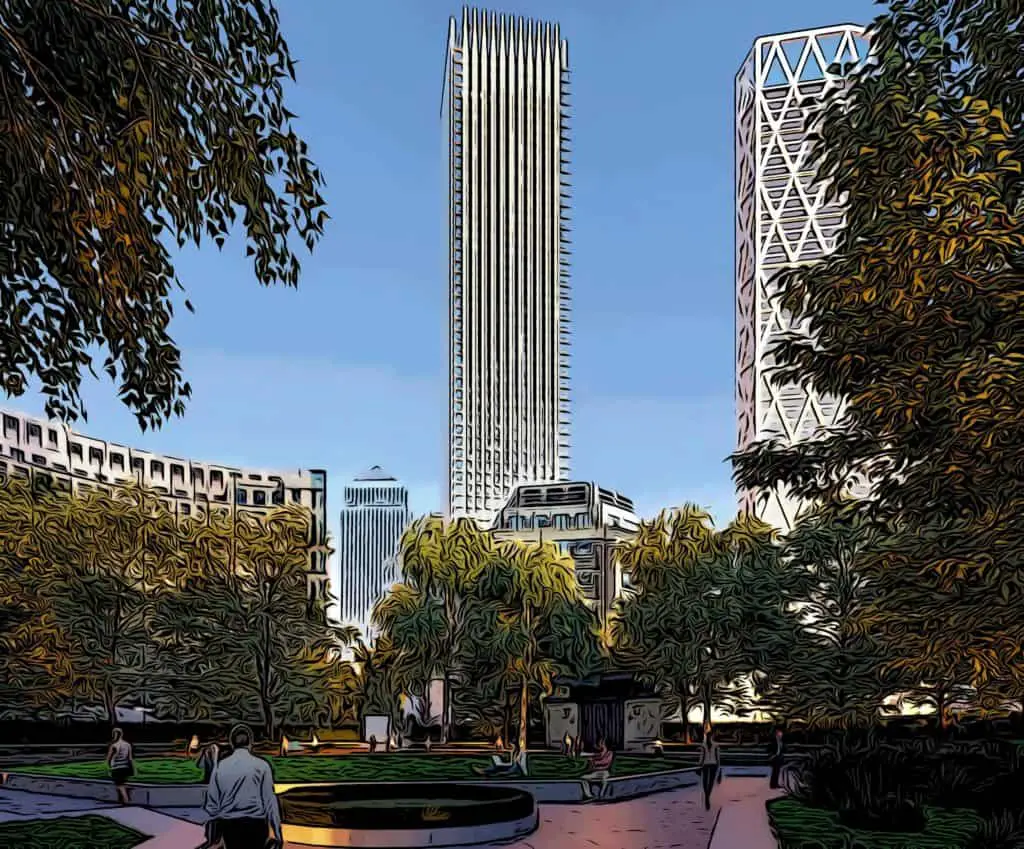 park place viewed from westferry circus park highlighting its role as a marker building for pedestrians