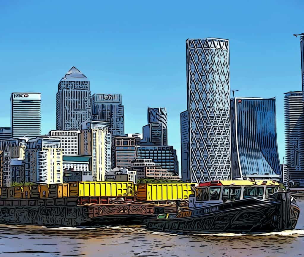 Cory Environmental waste management barge towed along the Thames
