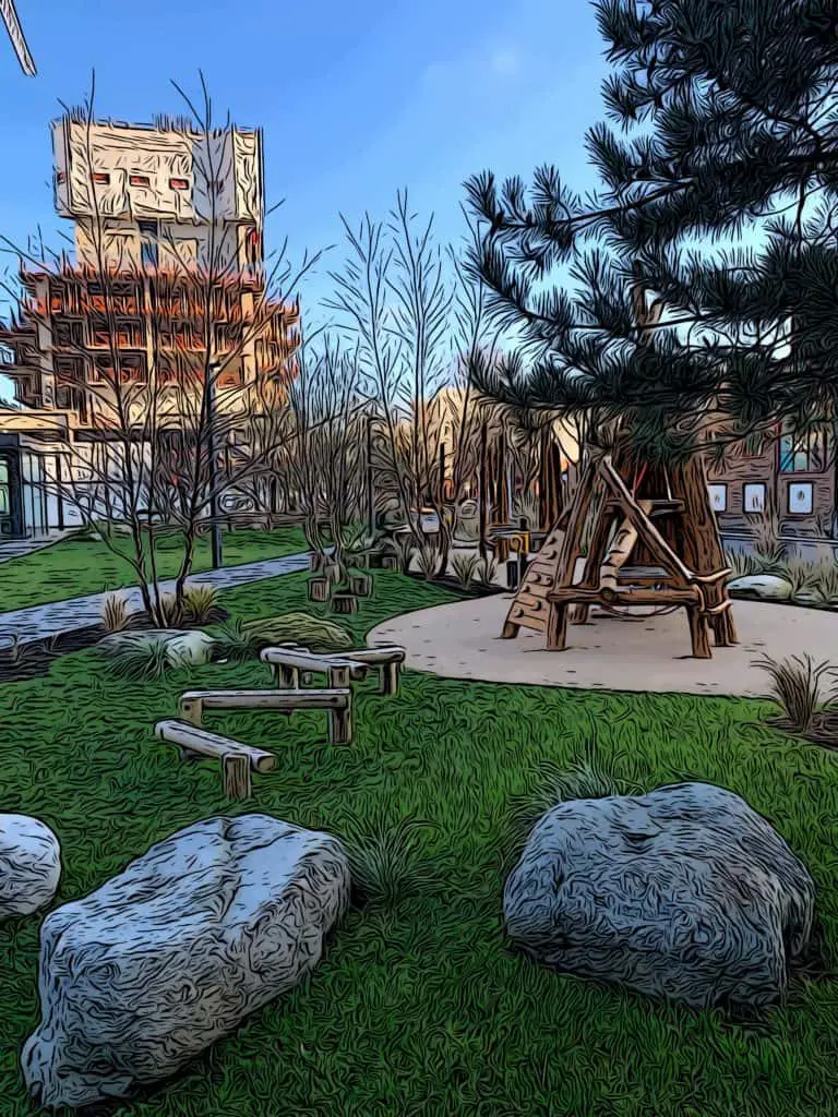 childrens climbing frames and play area near canary wharf at The Madison