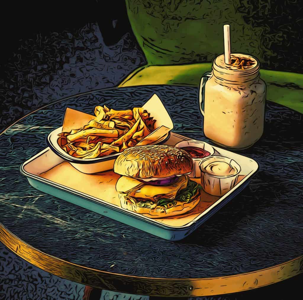 burger and chips with milkshake everyman cinema canary wharf