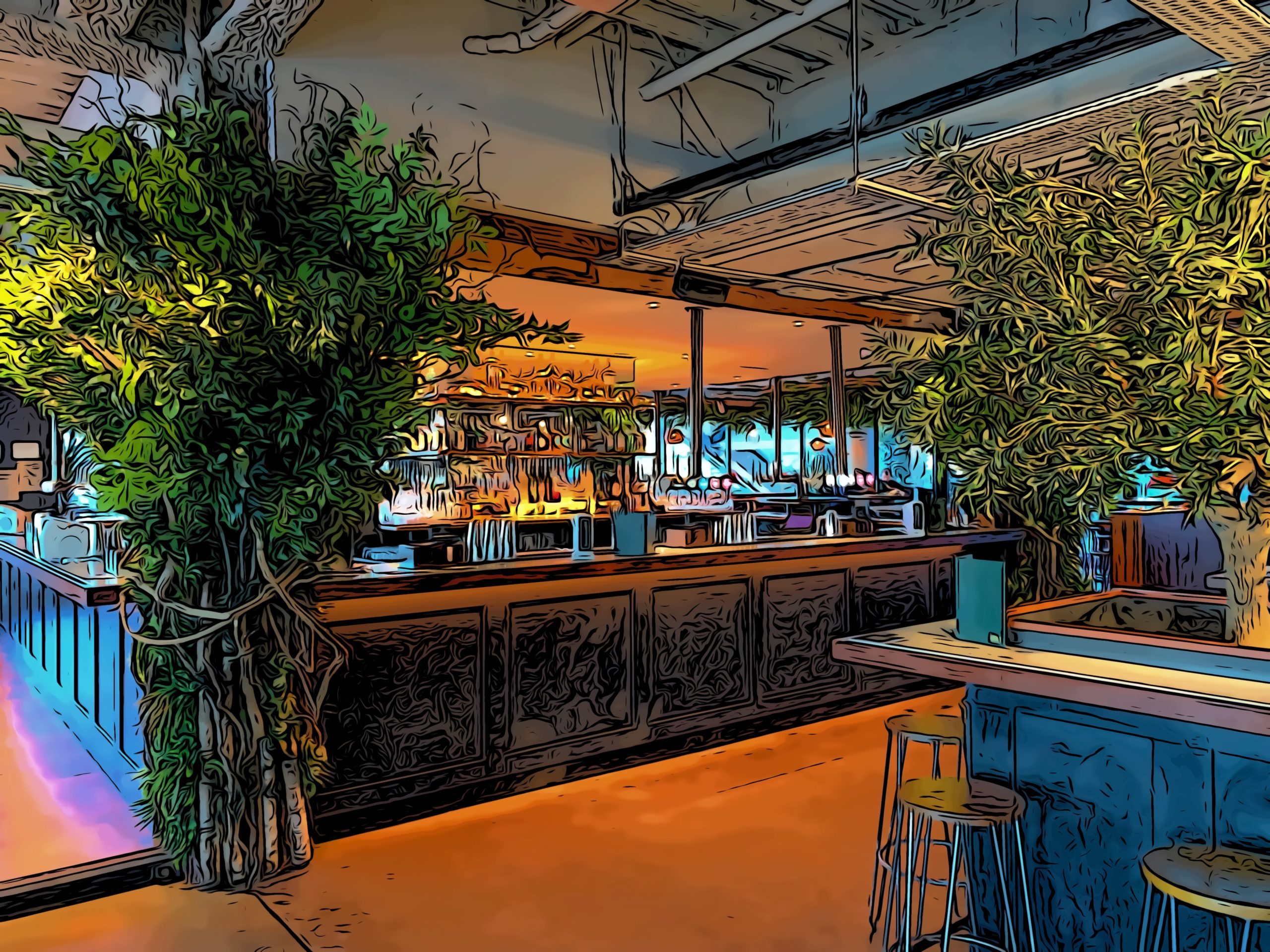 Leafy bar at Pergola on the Wharf