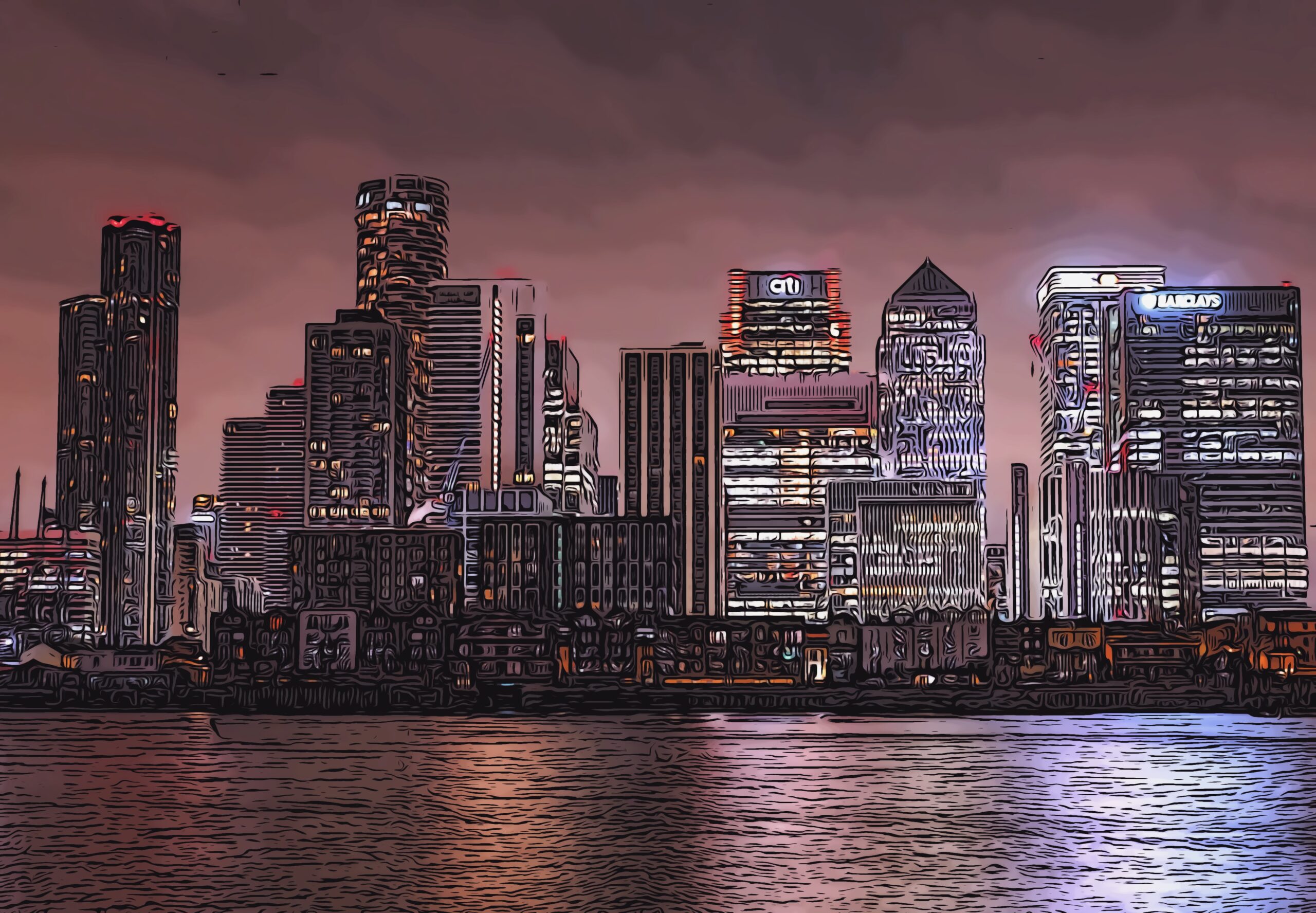 Canary Wharf nighttime panorama