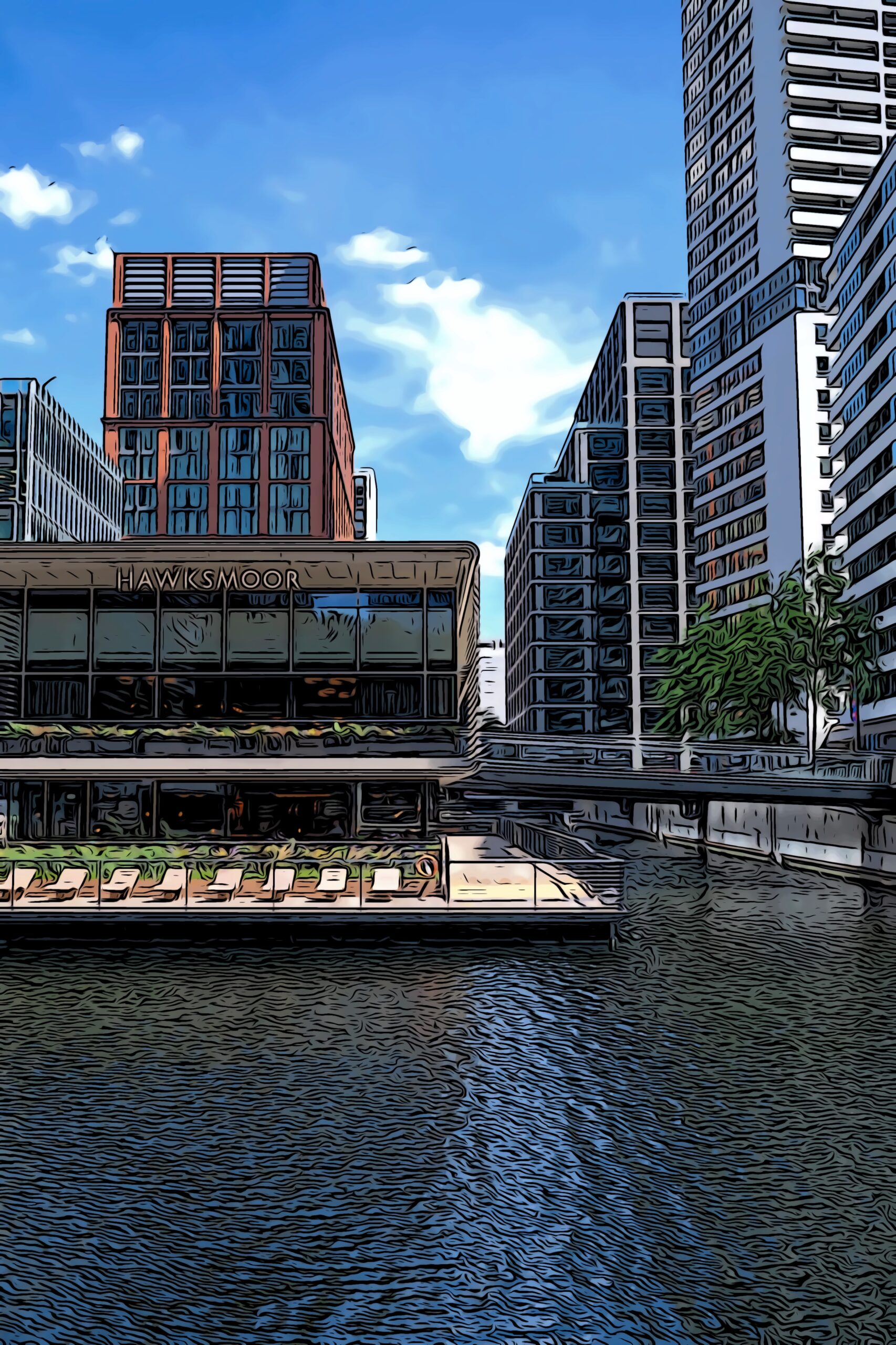 Floating restaurant Hawksmore at Canary Wharf