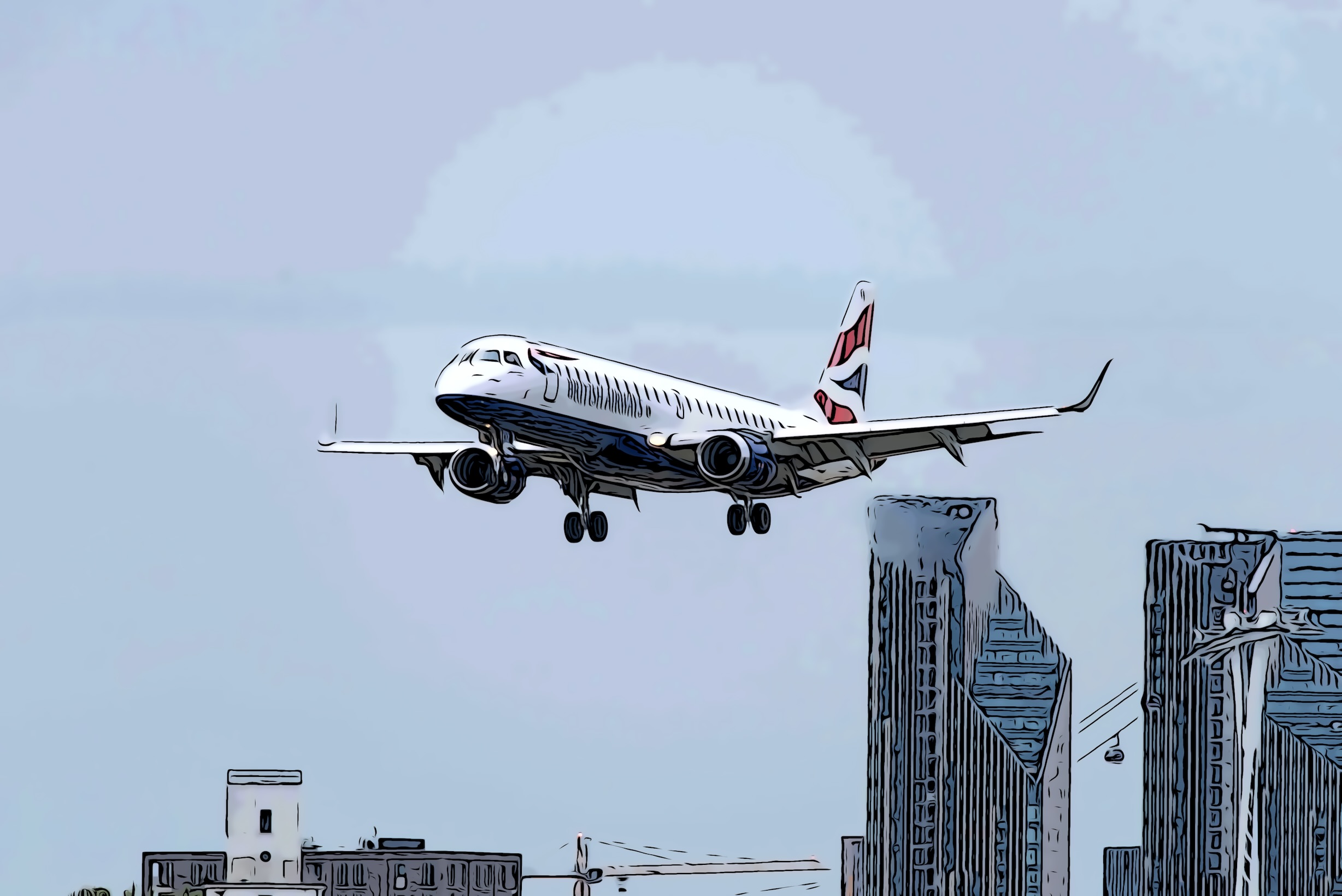 London city airport flight path passing over Canary Wharf